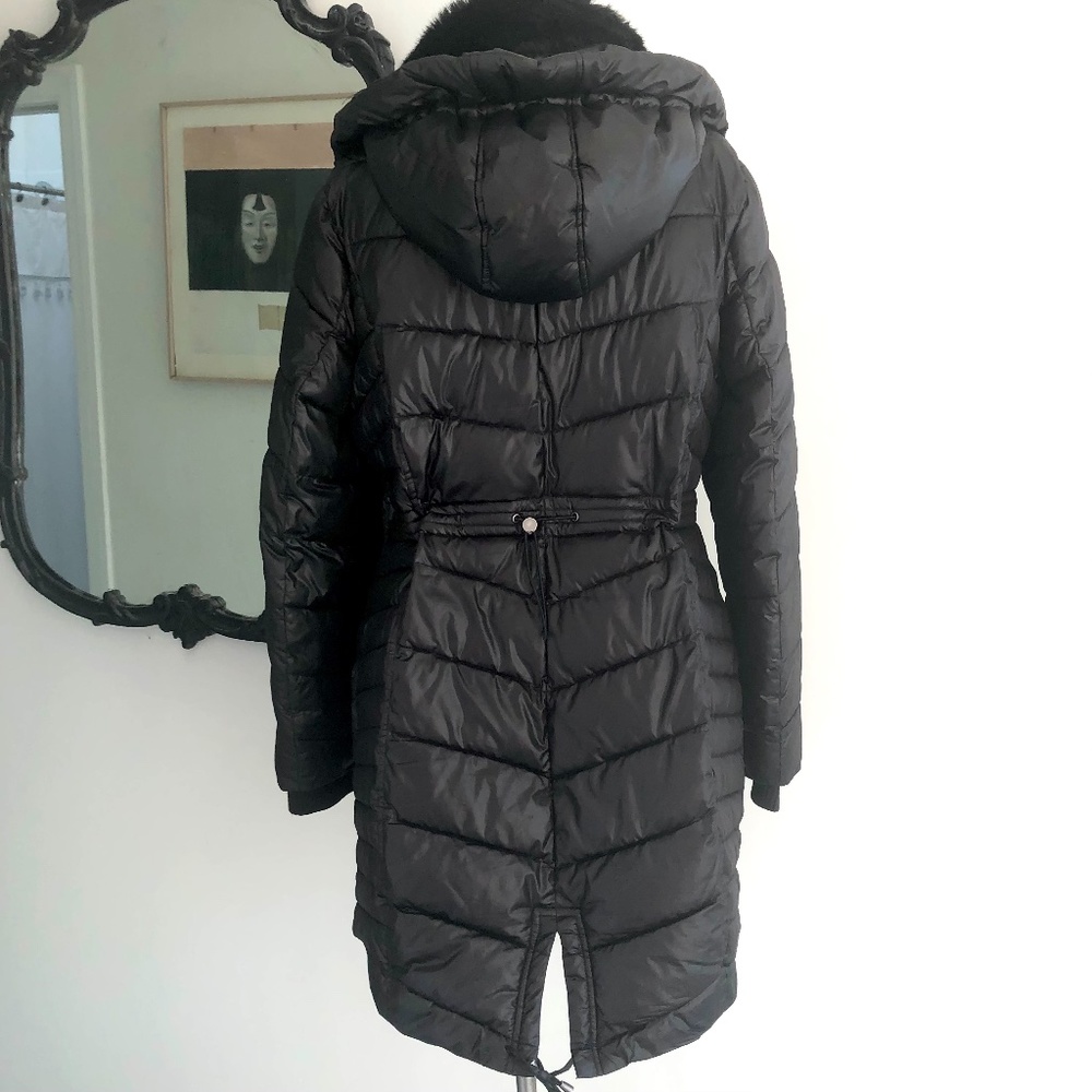 French Connection Black Puffer Coat w/ faux fur Collar - Picture 2 of 10